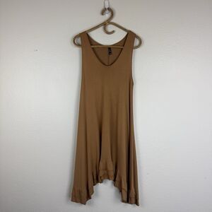 I Ma Belle Asymmetrical Ruffle Hem Sleeveless T-Shirt Dress Golden Brown Medium